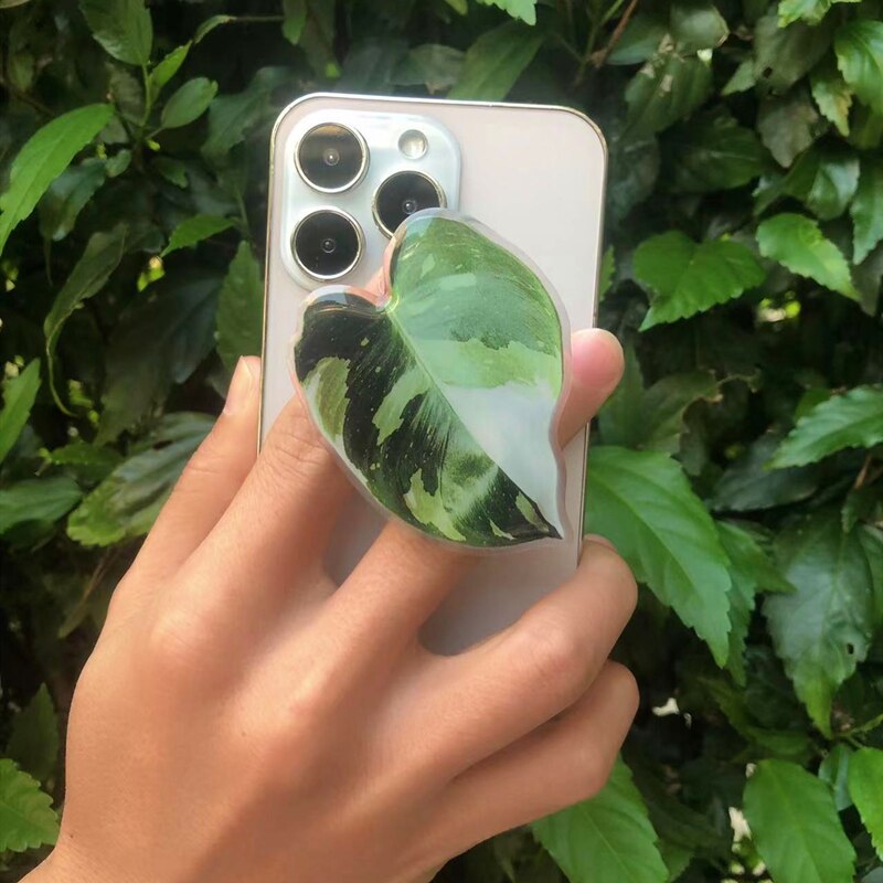 Griptok Bracket Socket Folding Grip Pretty Leaf Acrylic Phone Holder mobile phone stand simulation plant leaves