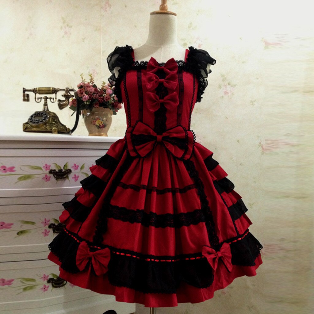 Vestido Vintage gótico de encaje con lazo Lolita para mujer, vestido de retazos sin mangas de princesa para , clásico, aristocrático, Lolita, z1212