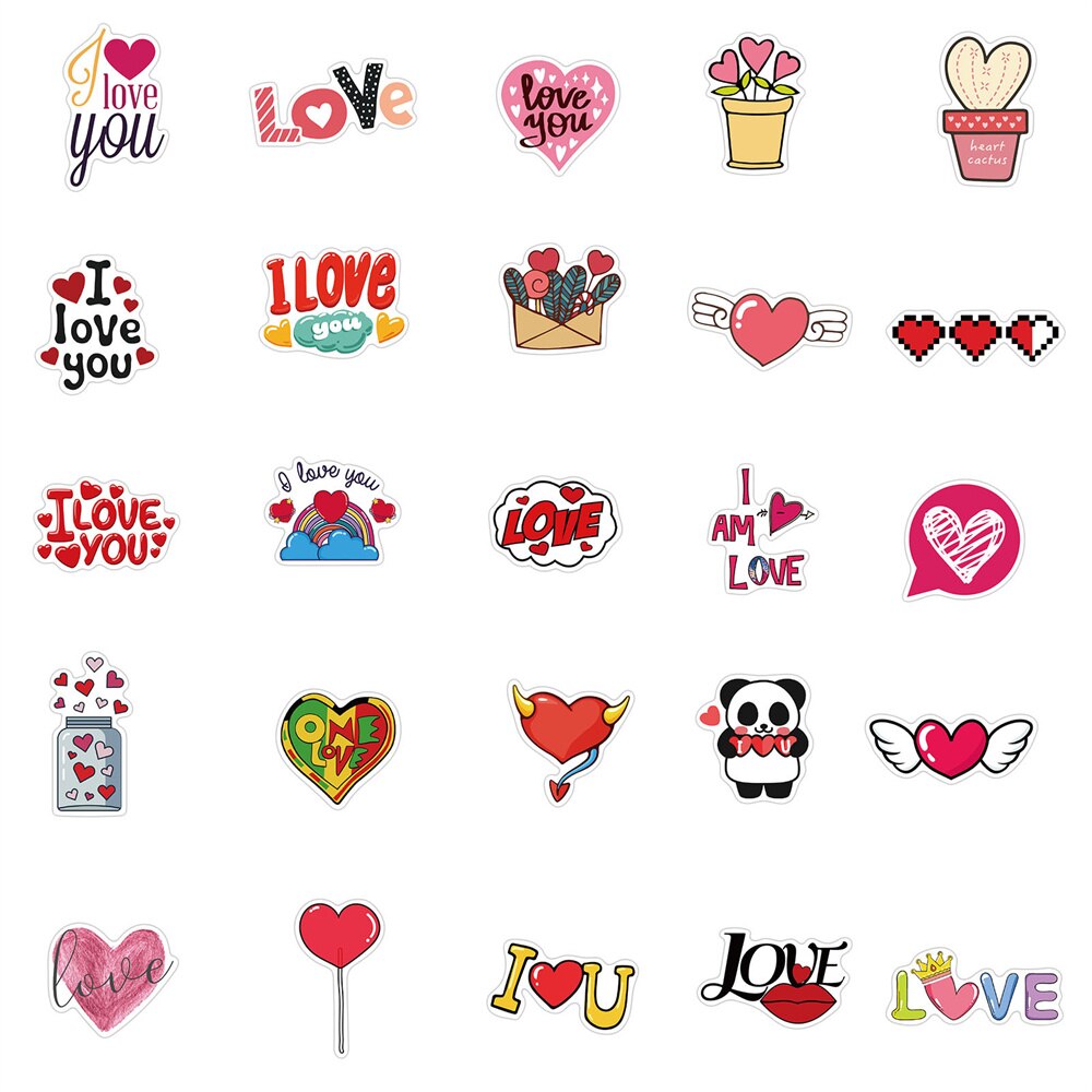 10/30/50Pcs Valentijnsdag Sticker Roze Liefde Bagage Motorfiets Trolley Case Notebook Waterdichte Sticker