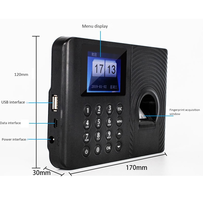 A10 Fingerprint Time Attendance System Clock Recorder Employee Recognition Recording Device Electronic Machine(EU Plug)