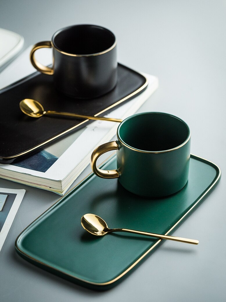 Coffee cup saucer with spoon luxury Phnom Penh ceramic cup and saucer breakfast, afternoon tea cup and saucer tray box set