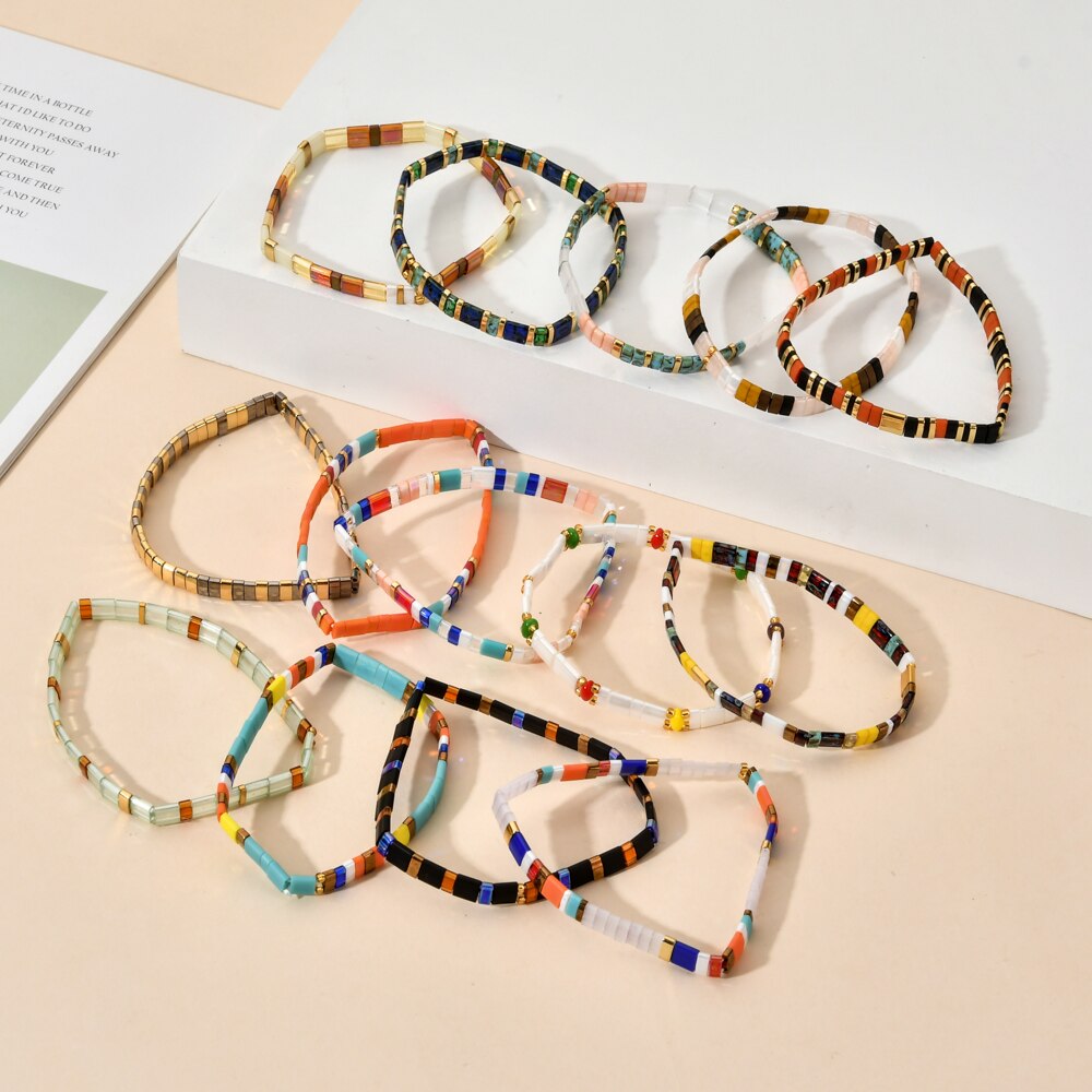 Smzy pulseira feminina com miçangas do arco-íris, artesanal e elástica, com pingentes da amizade, pulseira feminina