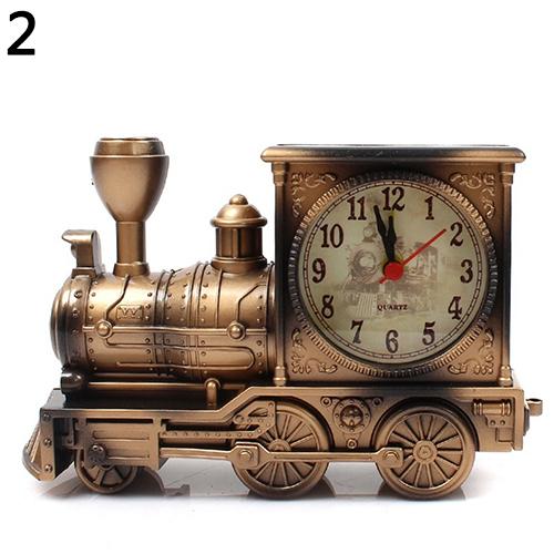 Retro Nostalgic Train Alarm Clock Antique Engine Table Desk Decor Clock Office Table Decor Model Alarm Clock Student Kids: Bronze