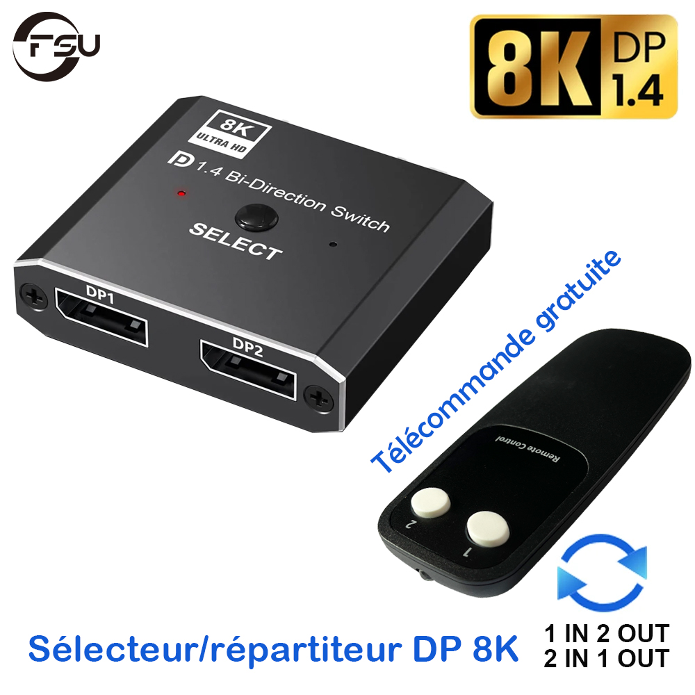 FSU 8K Displayport 1.4 Switch Displayport Dwukierunkowy rozdzielacz Displayport KVM 2X1 1X2 Display-port 8K/30Hz 4K/120Hz