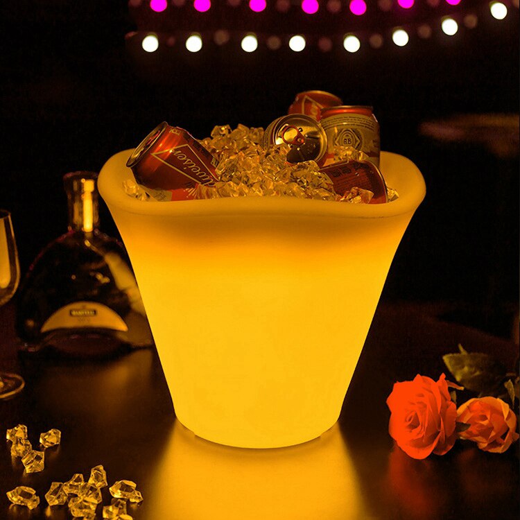Modern LED 7 colourful lights ice bucket round double plastic ice bucket USB charging beer and wine ice bucket for hotel KTV bar