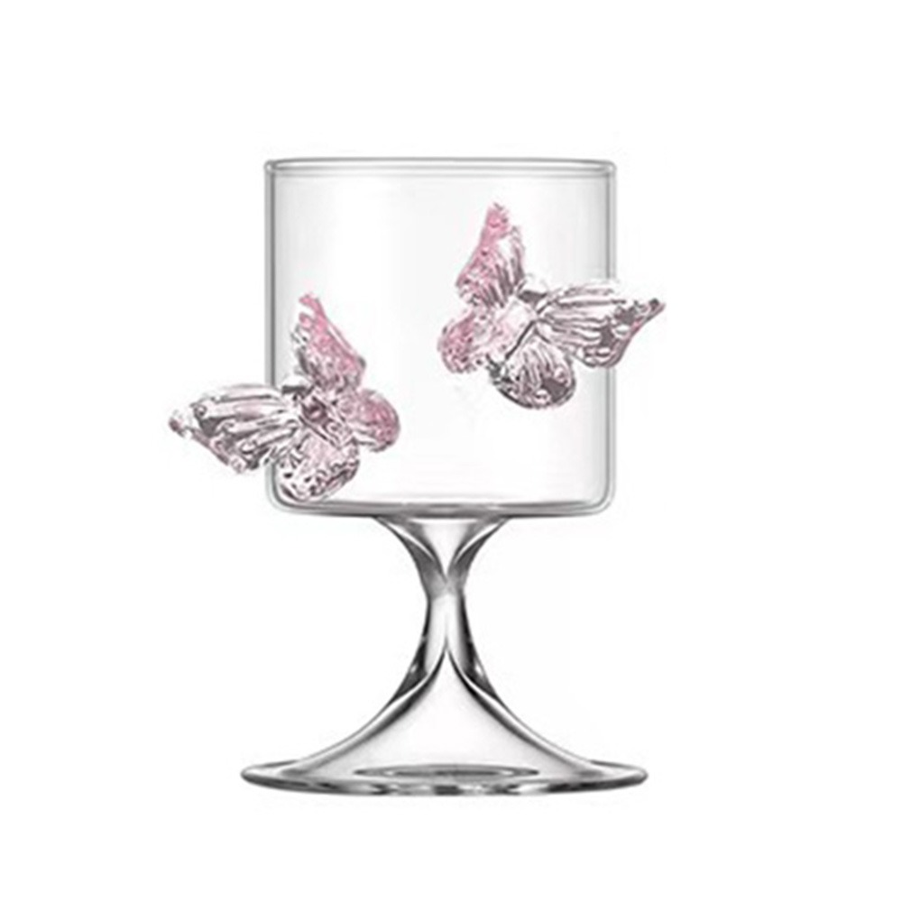 Light Luxury Glass Goblet With Butterfly Ornament Heat-Resistant Stripe Wine Glass Household Cold Drink Glasses Party Supplies: black