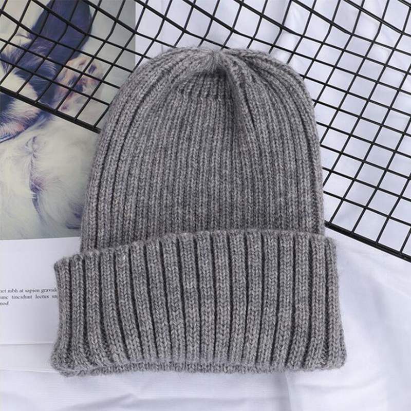 Ensfarvet uld beanie vinter bløde varme strikkede hatte til kvinder skullies beanies piger damer afslappet cap hat