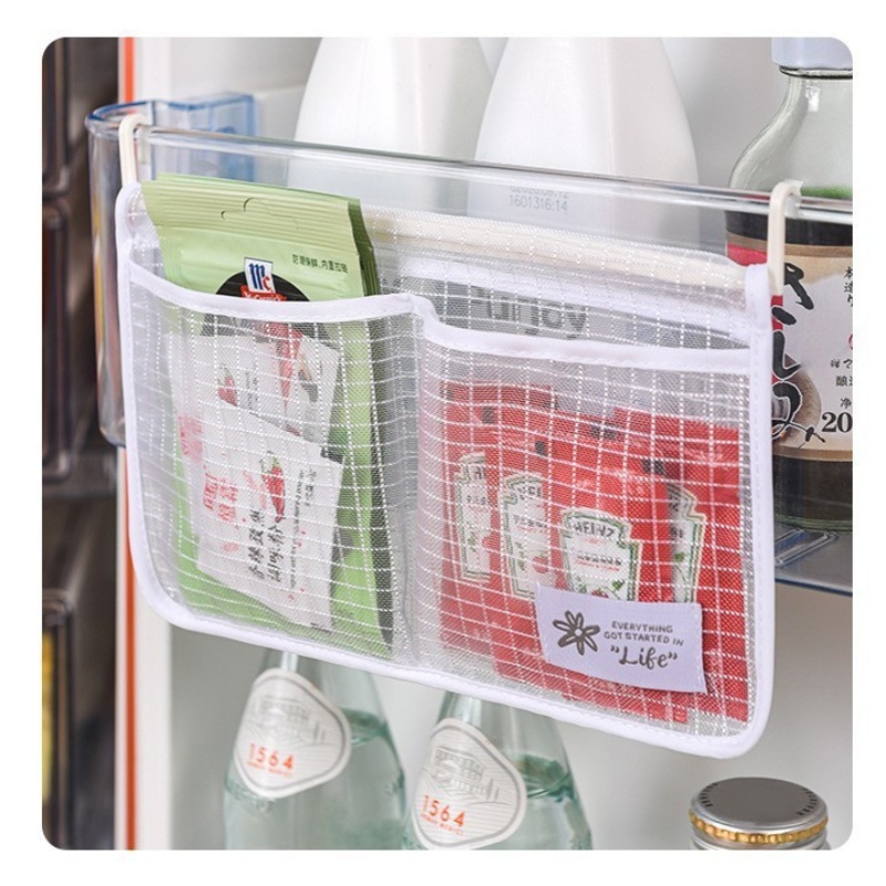 1pc Refrigerator Door Organizer, Fridge Hanging Mesh Bag For Kitchen Storage Bag