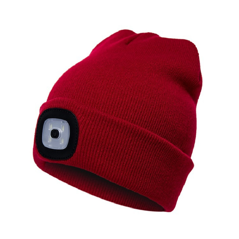 Gorros para hombre, gorro de punto liso con iluminación LED, boinas estilo Hip-Hop, gorros de lana cálidos portátiles para mujer,: Borgoña