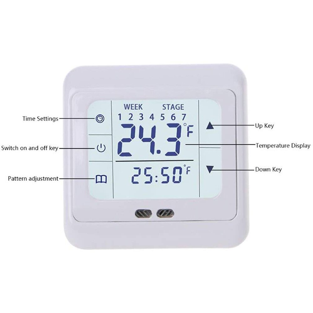 White Digital Floor Thermostat Touch Screen AC 220V Floor Heating Room Thermostat for Home Heating System Temperature Controller