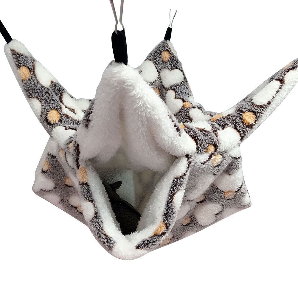 Small Pet Hammock Hanging Beds Hamster Cage Ferret Rat Squirrel Beds Comfortable Double-layer Plush Cotton Nest Pet Sleeping Bag: Love coffee / L