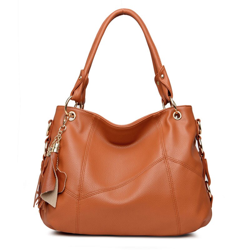 Large Soft Leather Ladies Handbags Women Shoulder Bag Female Tassel Casual Totes Crossbody Bags for Women Beige White Brown: Brown