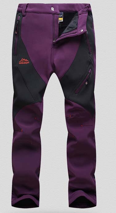 Talvi lämpö ulkoilu vaellushousut naisten retkeily kiipeily vaellus hiihto softshell vedenpitävät housut plus koko: Violetti / Xxl
