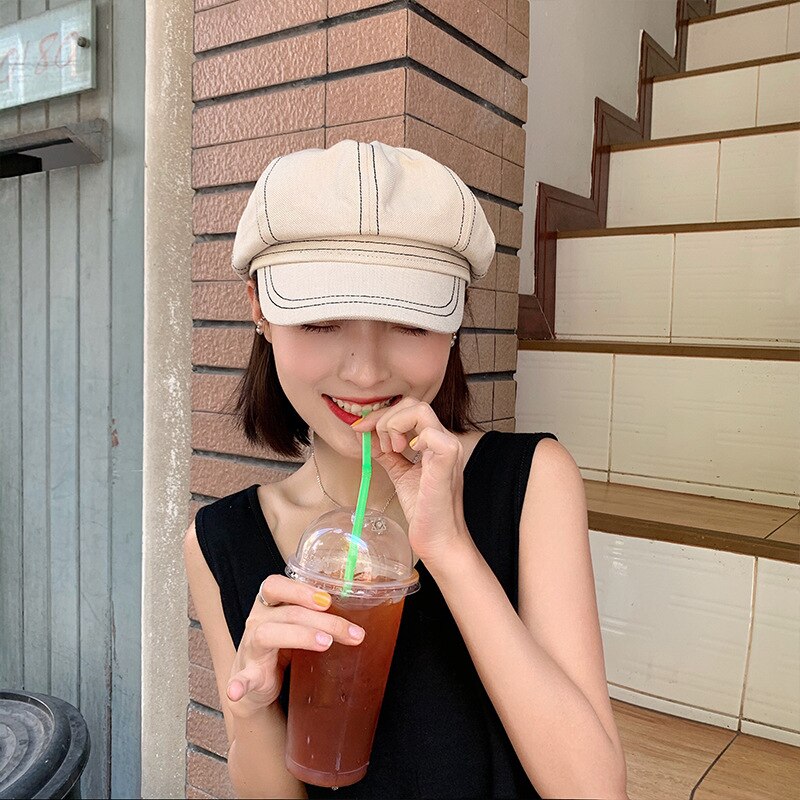 Octagonal cap female British thin black Beret han edition tide restoring ancient ways joker Japanese open wire newsboy beret