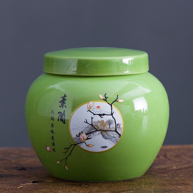 Théière en céramique Simple, grande casserole scellée, thé noir, thé vert Pu'er, réservoir de stockage universel haut de gamme, boîte, récipient à thé: Green