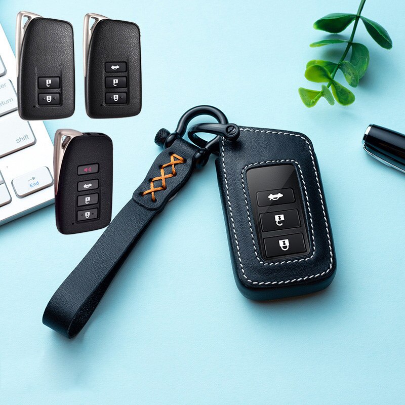 Leather Car Key Case Cover fob for Lexus RX350 NX300 Es300h Rx450h GS300 GX470 IS250 ES350 LX570 GX460 Nx300h Is300h: Black