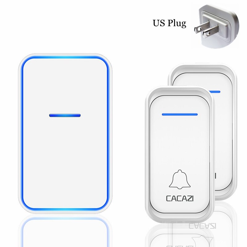 CACAZI Draadloze Deurbel Waterdicht 300M Remote 1 2 Knop 1 2 Ontvanger US EU UK Plug Smart Home Welkom bellen Deurbel: white 2x1 US