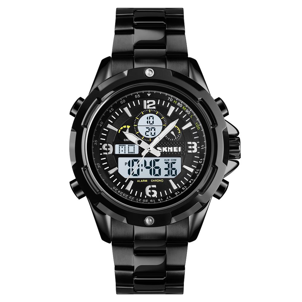 Rvs Heren Horloges Skmei Horloge Luxe Chronograaf Waterdicht Klok Man Digitale Horloge Reloj Hombre: black white