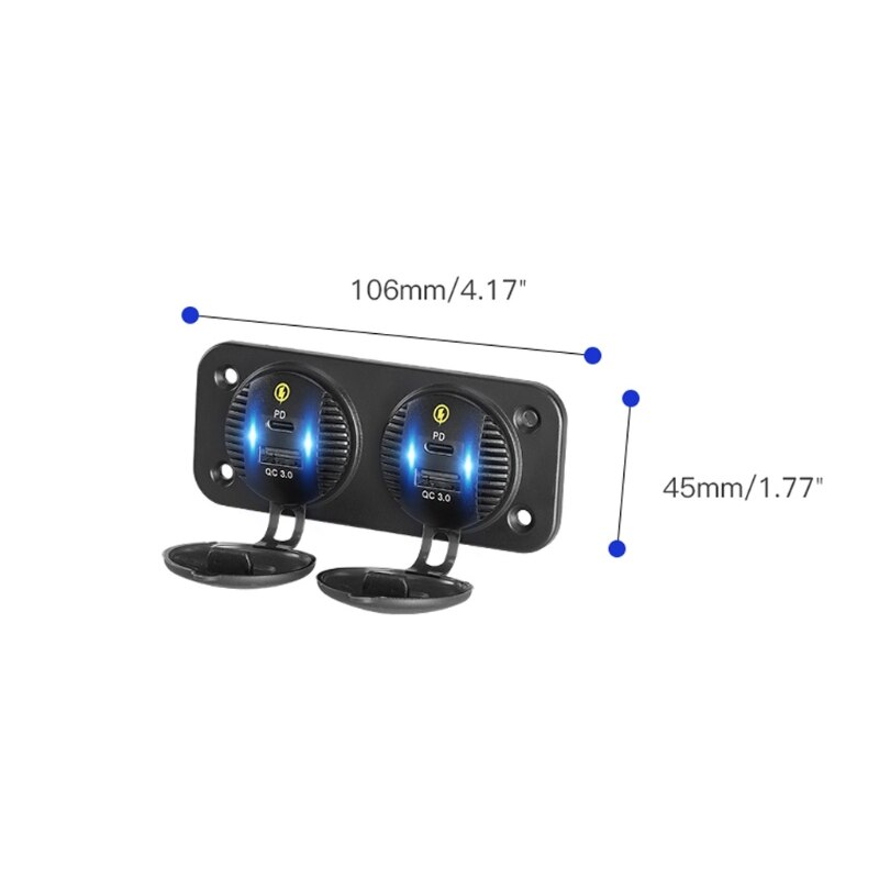 12v/24v dual-anschlüsse ,  qc3.0 usb-anschlüsse , 18w schnellladeanschlüsse typ c, pd usb-c kfz-ladebuchse