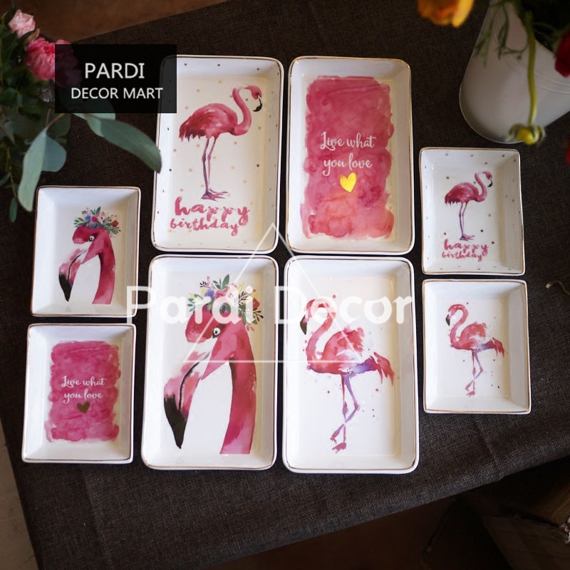 Vajilla de cerámica Rectangular, plato de flamenco para cena, pastel, bandeja de joyería, colección de escritorio, platos, decoraciones para el hogar