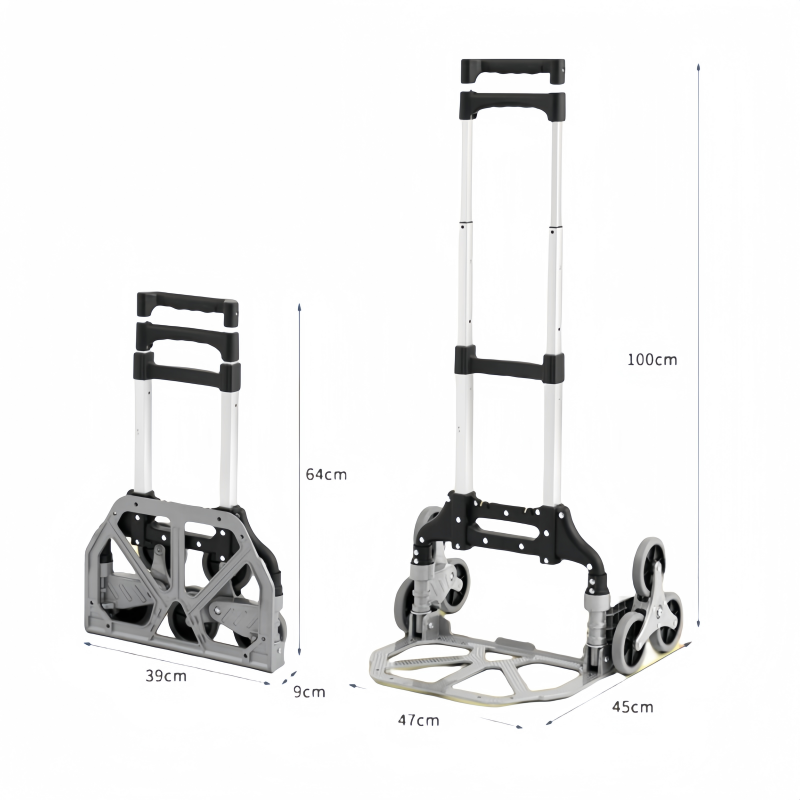 Remolque plegable portátil, carrito de aleación de aluminio, carrito de escalera plegable con ruedas, carrito plegado ligero para viaje y escalada para el hogar