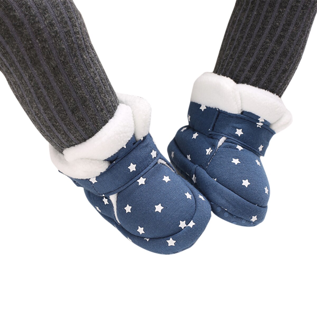 Botas cómodas de bebé de con estampado de estrellas, zapatos de niño para cuna, zapatos de niño para sus primeros pasos con fondos antideslizantes, botines de algodón de felpa de invierno para recién nacidos