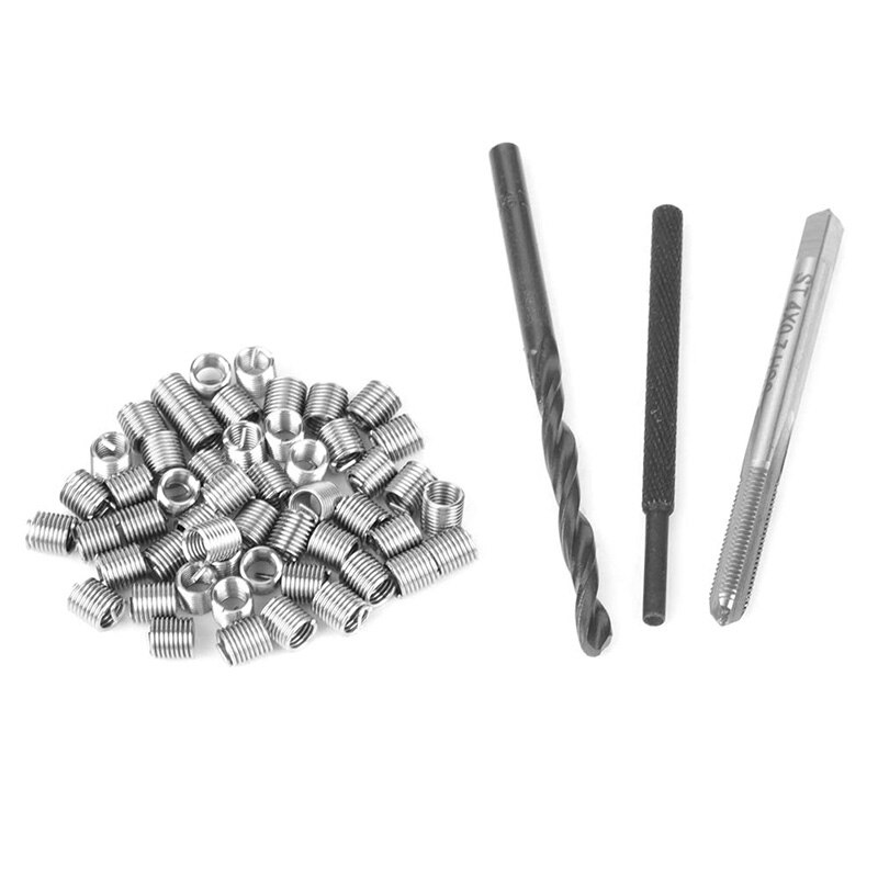 Draad Inserts, Rvs Opgerolde Draad Schroefdraad Insert 50Pcs Met Installatie Gereedschap Boor Bevestigingsmiddelen, m4 X 2D
