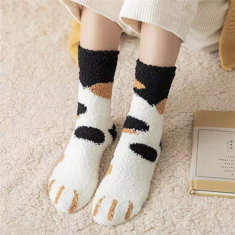 Calcetines gruesos con estampado de huellas de gato para mujer, medias con dedos de animales, de dibujos animados, de cebra, Tigre y gato