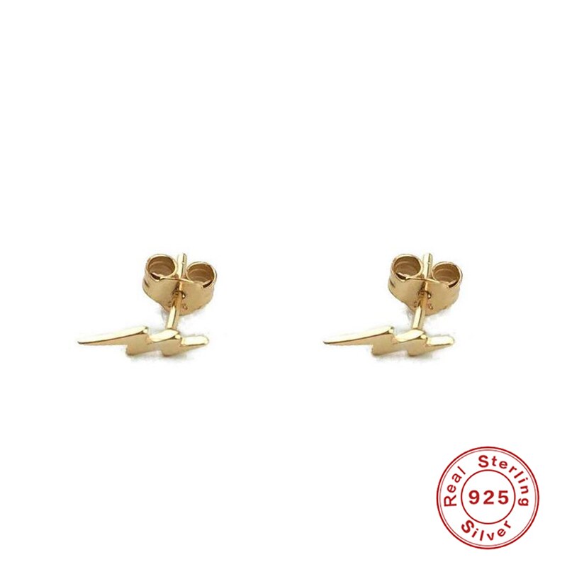 ROXI Minimalist Jewelry 100% 925 Sterling Silver Earrings Cute Tiny Lightning Shape Small Stud Earrings for Women: Gold