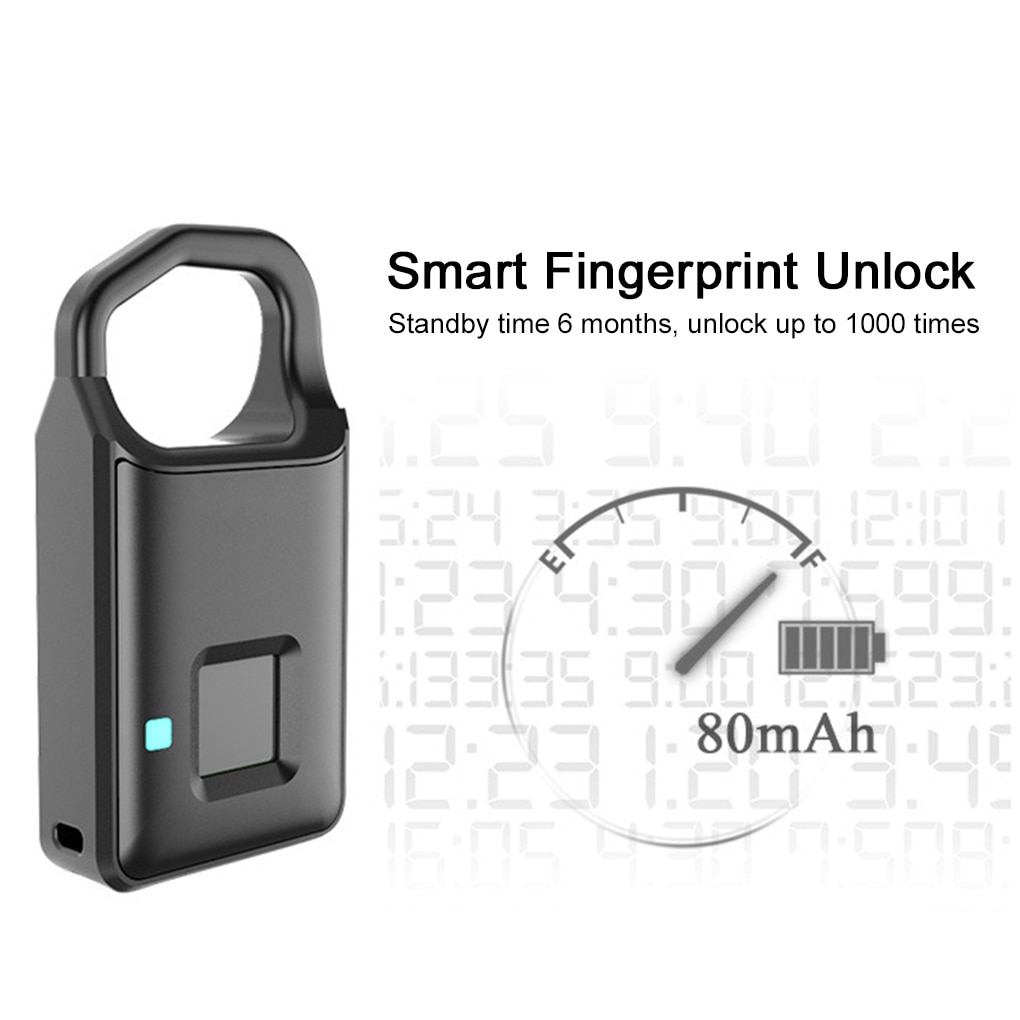 Fingerprint Lock USB Rechargeable Smart Keyless Anti-Theft Padlock Suitcase Door Lock Security Systems Lock