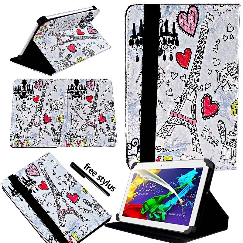 KK&LL For Lenovo Tab 2 A10-70 10.1 Inch - Leather Tablet Stand Folio Cover Case + Free stylus: Eiffel Tower