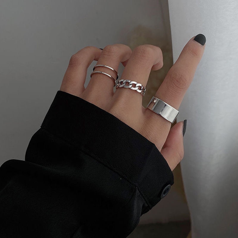 costume jewelry stainless steel ring hip hop punk style women's ring set grunge aesthetic jewelry ring cool accessories
