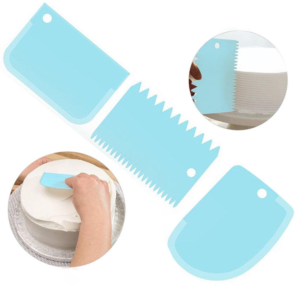 3pcs Dough Cake Cutter Slicer Spatula For Cake Cream Scraper Irregular Tooth Edge DIY Cake Scraper Set Pasty Cutters Scraper: Blue