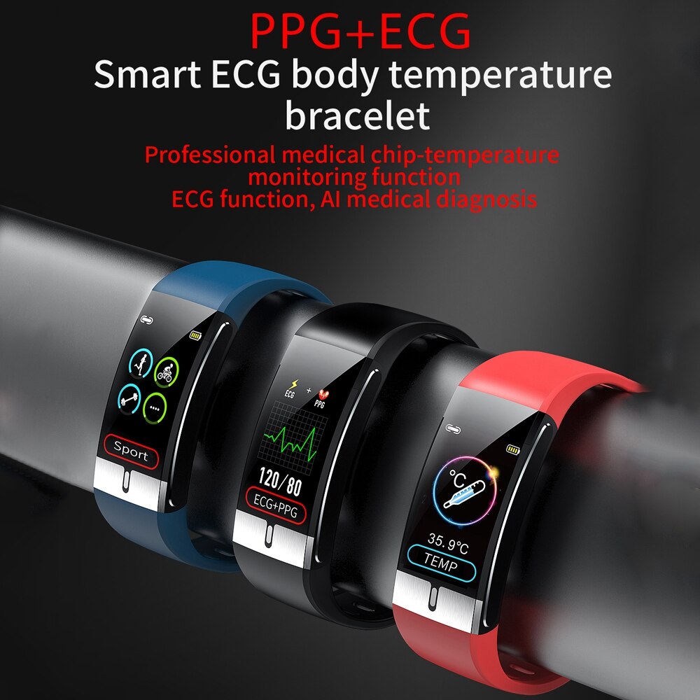 Smart ur  e66 kropstemperatur ecg ppg smart armbånd puls blodtryk / ilt monitor musik kontrol sport band