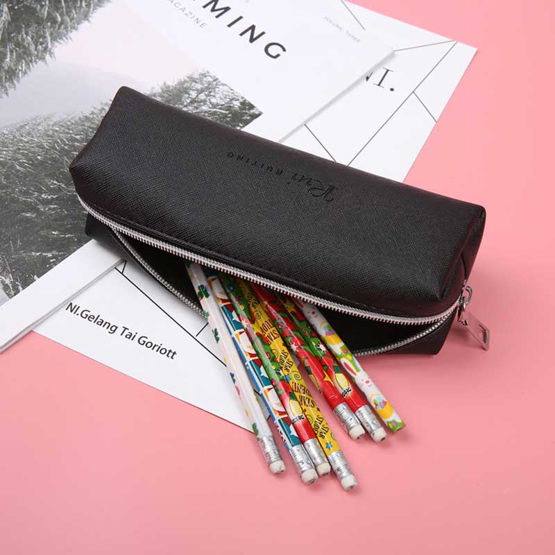 Black Pencil Case For Girls School PU Leather Pencil Case Big Capacity Pencil Bag Pencilcase School Supplies Stationery