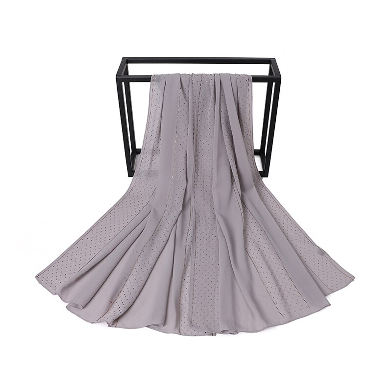 Écharpe en mousseline de soie avec perles pour femmes, Hijab avec perçage de cristal, châles, bandeau, écharpe, 19 couleurs au choix: COLOR 6