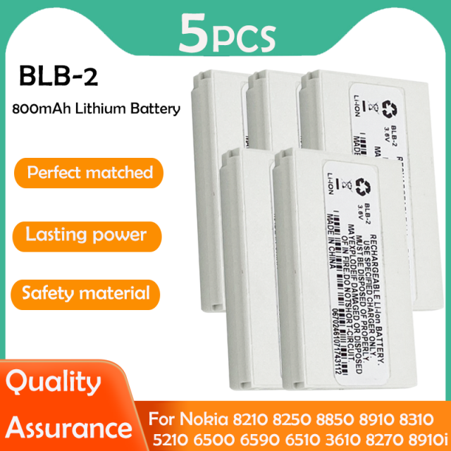 2-20PCS 800mAh BLB-2 BLB2 BLB 2 Li-ion Phone Battery For Nokia 5210 6500 6590i 6510 3610 8210 8250 8910 8910i Replacement Cell: 5PCS