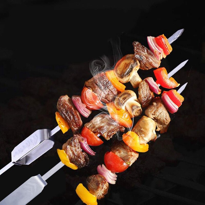 Stainless Steel Grilling Skewers with Quick Release Metal Sliding Handle Reusable BBQ Sticks for Meat and Veggies