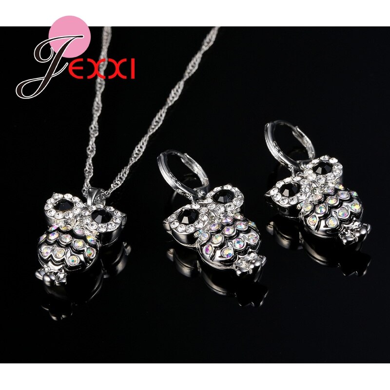 925 Sterling Silver Beautiful Women Jewelry Sets With Pretty Cubic Zircon Owl For Girls Necklace Earrings Sets