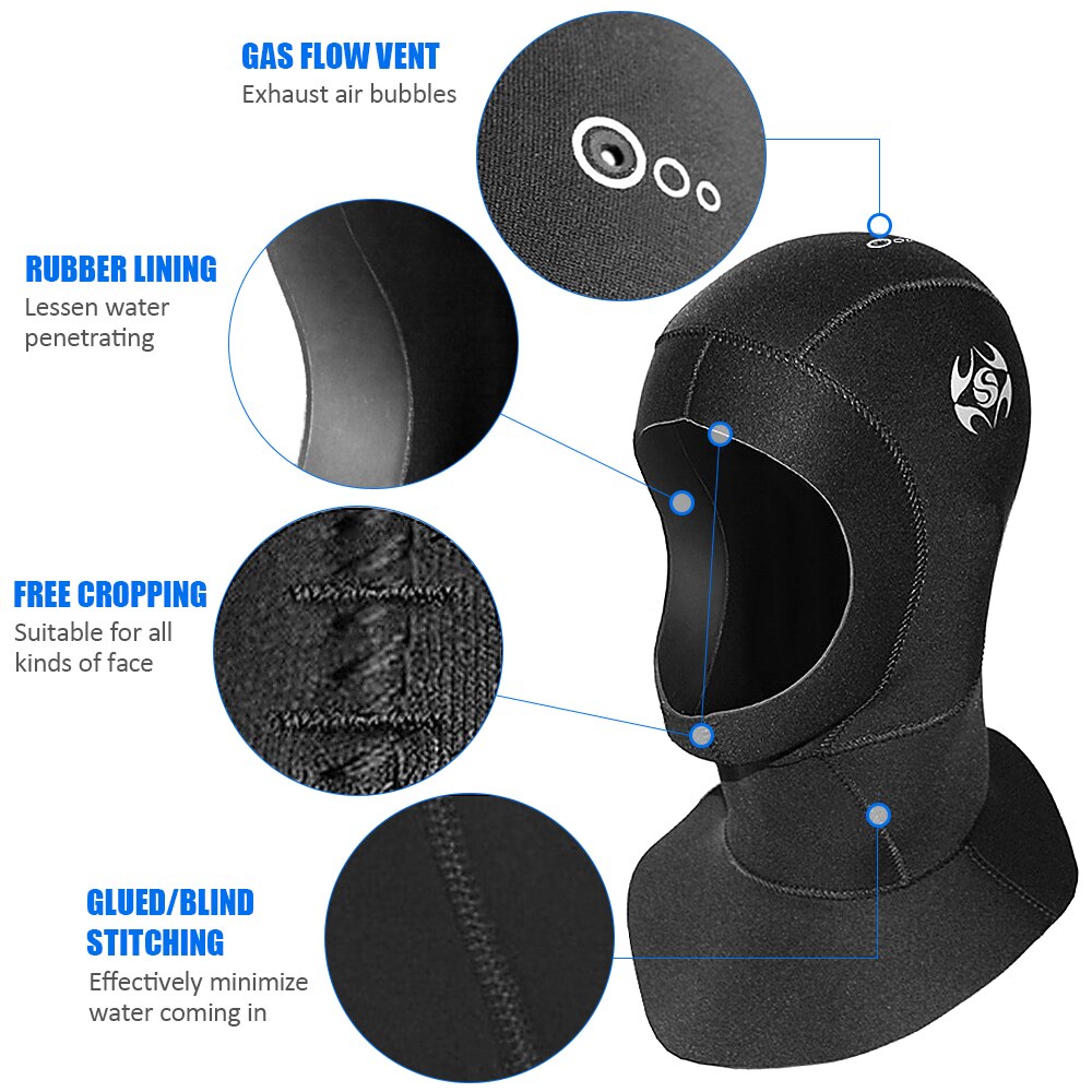 Capucha de buceo de neopreno de 3MM con hombros para invierno, gorro de protección para mantener el calor, equipo de esnórquel para pesca submarina