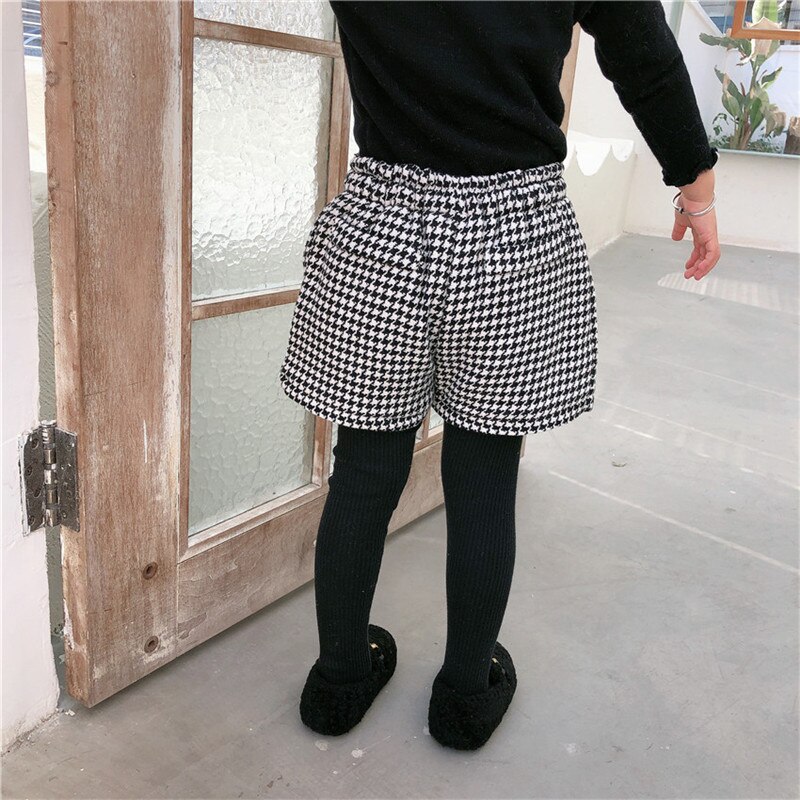 DFXD Kids Clothes Winter Baby Girl Houndstooth Shorts Pants Elastic Waist Button Shorts 1-8Y Toddler Girls Cotton Shorts