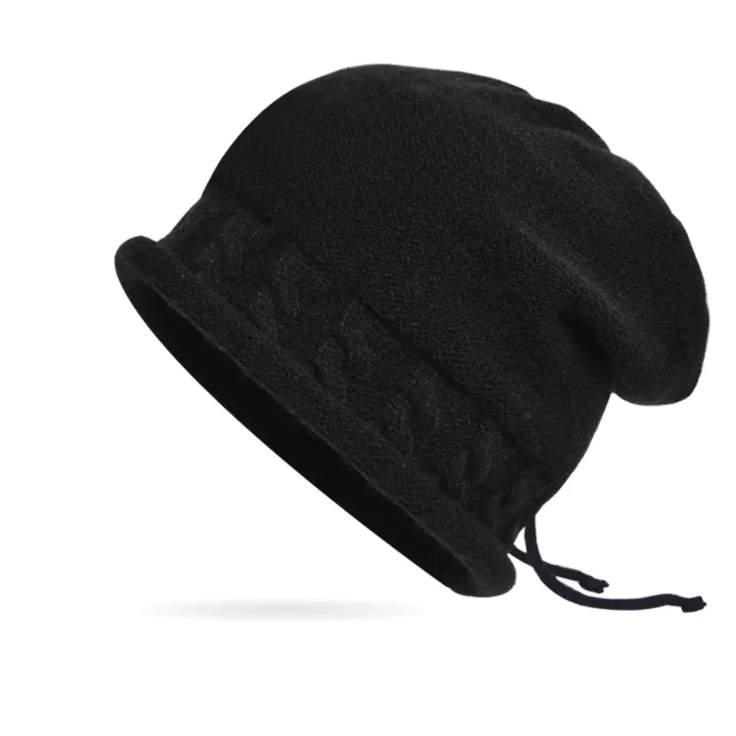 Vintage jaren 1920 dames winter gebreide emmerhoed: stijlvolle ronde rand, modieuze effen kleur, eenvoudige en warme muts: Black