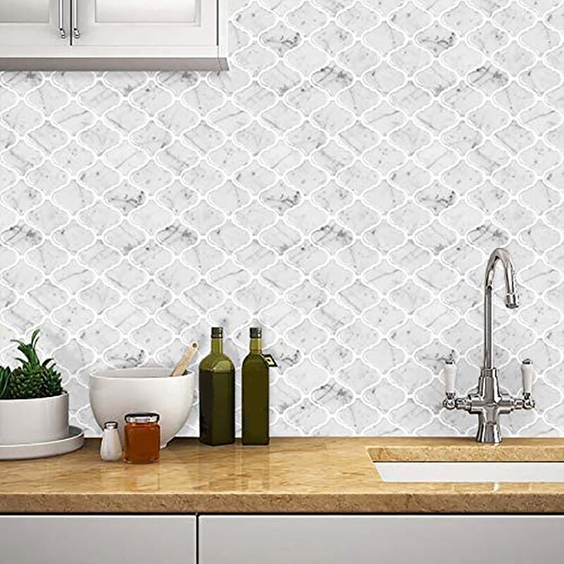 Imitation Marble Pattern Tile Wall Sticker For Kitchen Or Bathroom,Backsplash Removable 3D Wall Tile 5Pcs