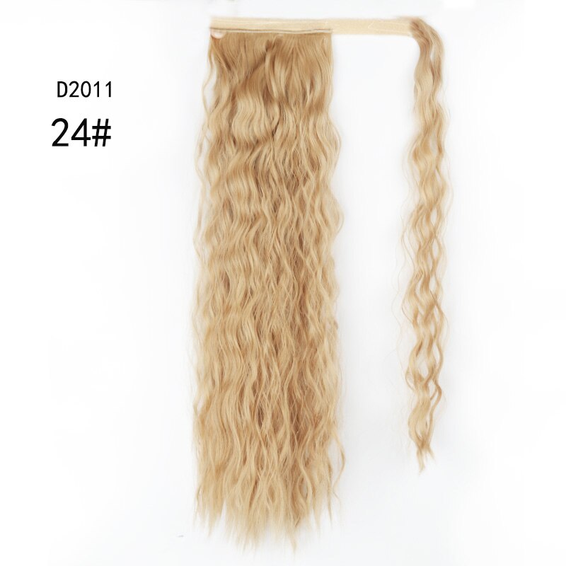 Werd lockigt lång hästsvans syntetiskt hårstycke wrap on clip hair extensions ombre brun hästsvans blont hår: 4/30hl