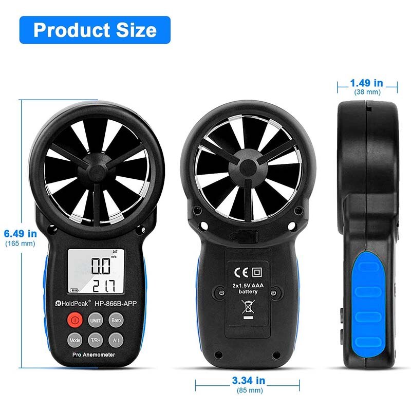 Holdpeak HP-866B-APP Anemometer & Met App Draadloze Bluetooth Auto Aansluiten Om Mobiele Telefoon Voor Meten En Opname Windsnelheid