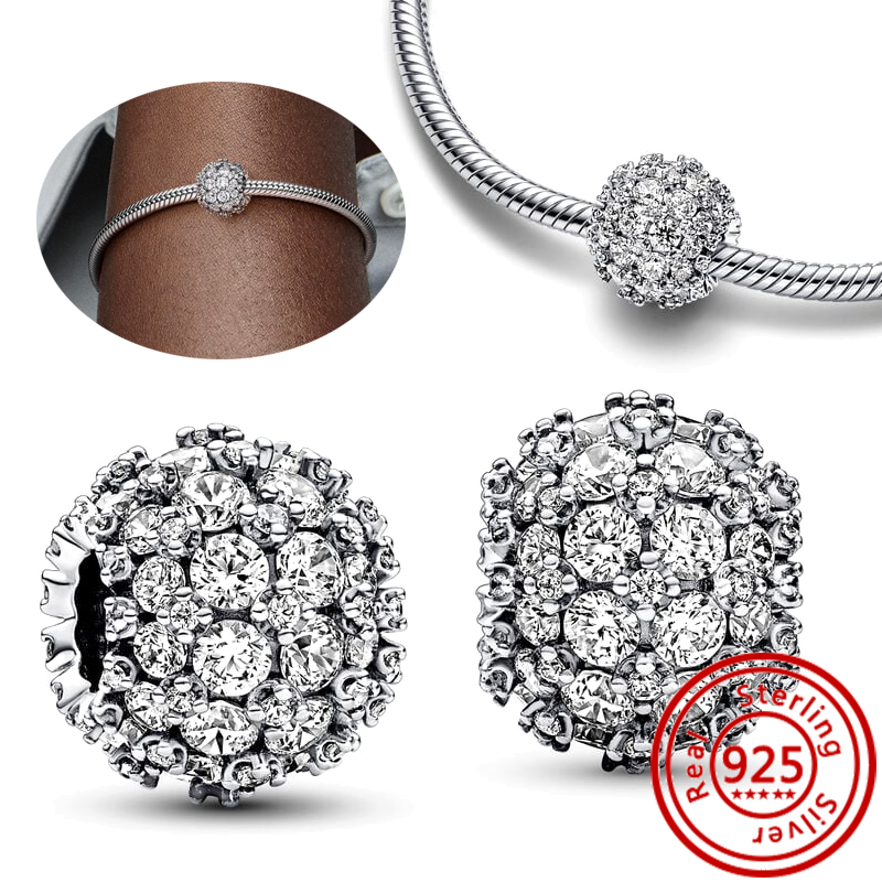 Cuentas redondas de plata 925, cristal de Murano blanco, rojo, verde, negro, azul, rojo, circonita brillante, compatible con pulsera Pantaro, de joyería fina: YELLOW