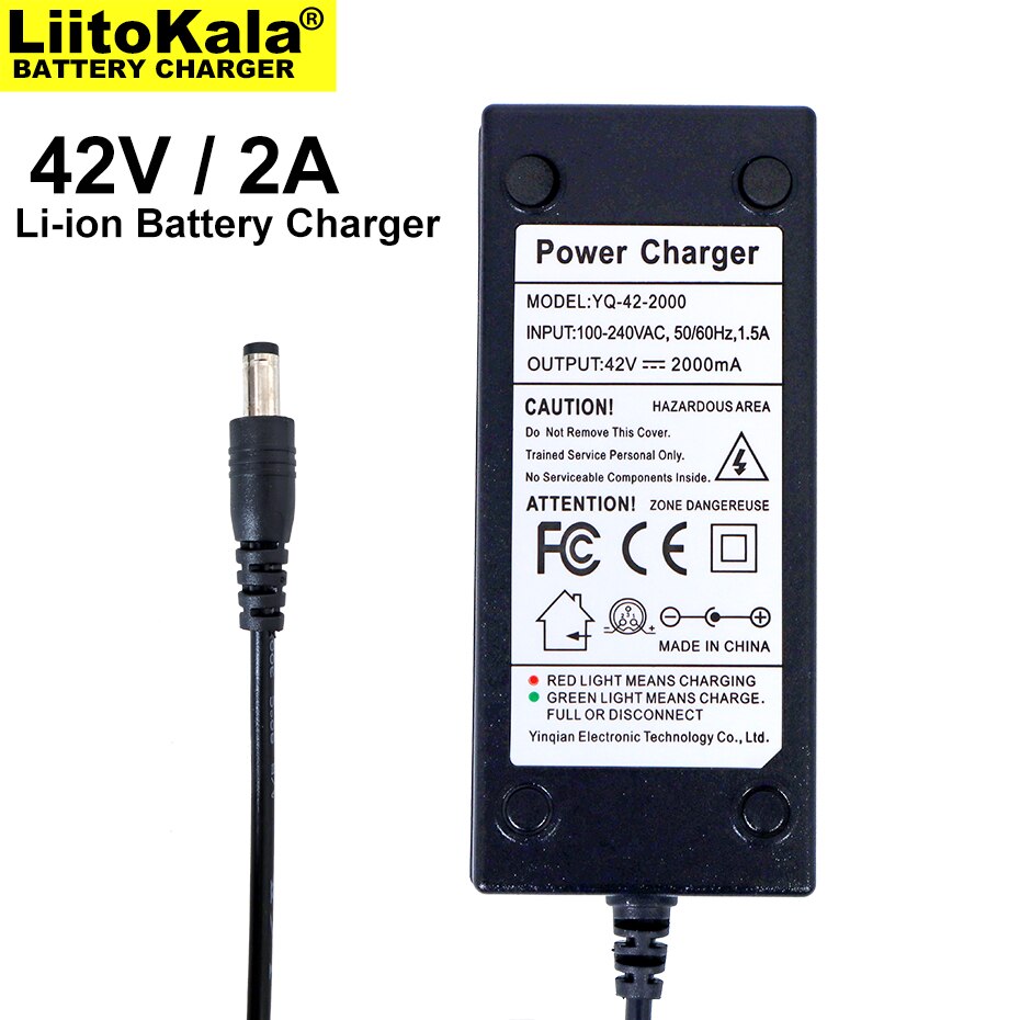Liitokala-cargador de batería de 36V, cargador de salida de 42V y 2A con entrada de 100-240VAC, cargador de iones de litio para bicicleta eléctrica de 10S y 36V, 2 uds.