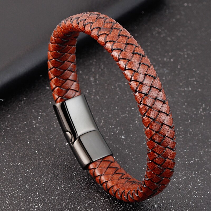 Schmuck Kombination Braun Farbe Leder Edelstahl Schnalle Männer Armbinde Für Geburtstag Einfache: 21cm
