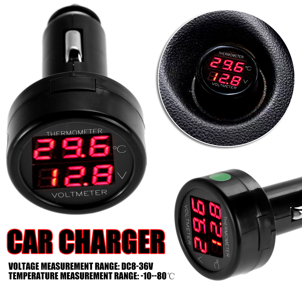 Car Cigarette Lighter Voltmeter Thermometer Temperature Meter Monitor Voltage DC 12V 24V Waterproof Led Digital Display