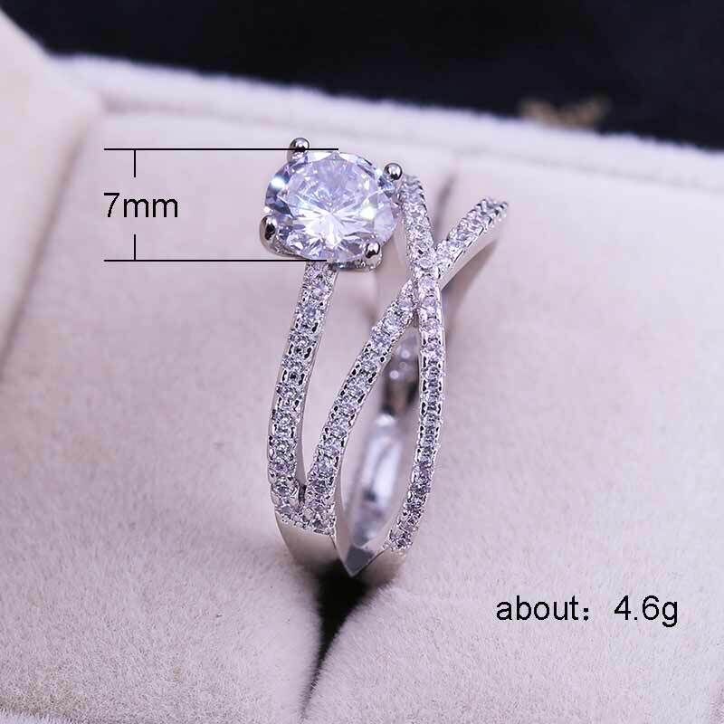 Niedliche Weibliche Kristall Weiß Runde Ring einstellen Luxus 925 Silber Engagement Ring Jahrgang Braut Hochzeit Ringe Für Frauen
